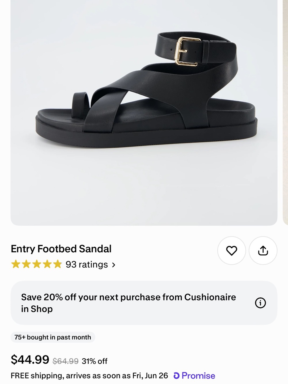 Cushionaire Entry Footbed Sandal — Black